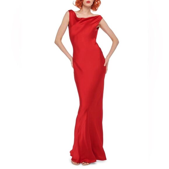 NWOT NORMA KAMALI SLEEVELESS LOW BACK DRAPE GOWN in Tiger Red Evening Gown, XS